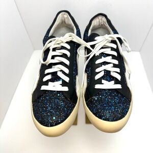 Bibi Lou Blue Glitter Flame Leather Low Top Sneakers Womens Black White